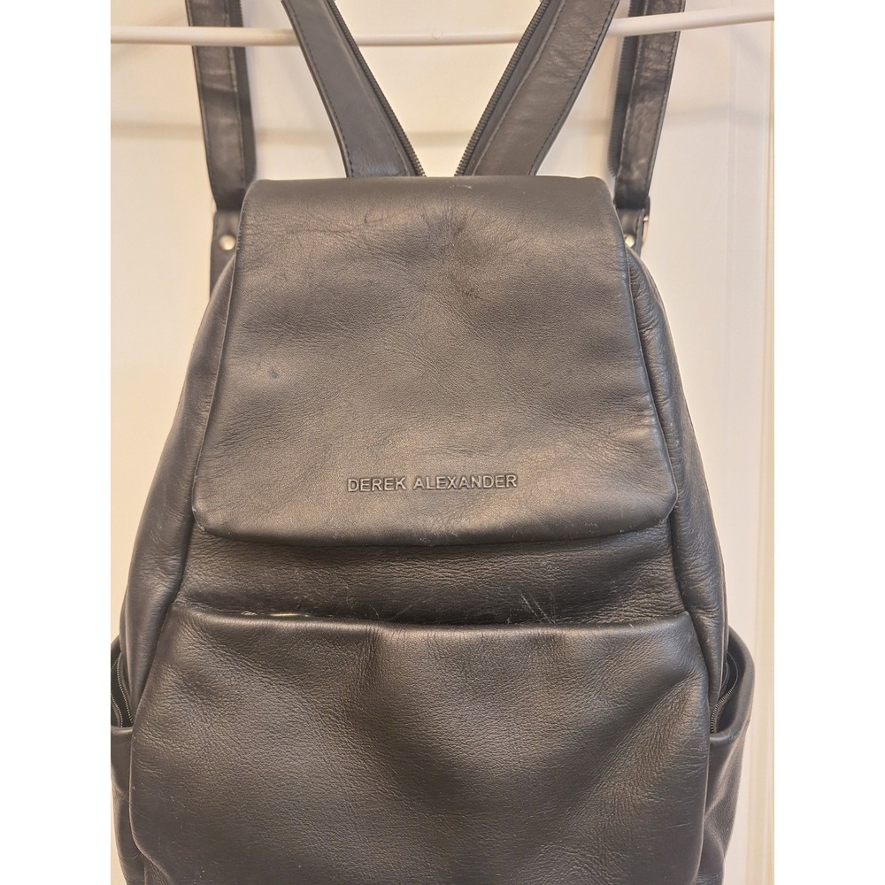 Derek Alexander Black Leather Sling Backpack Convertible Strap Travel Bag 90s - Picture 2 of 9
